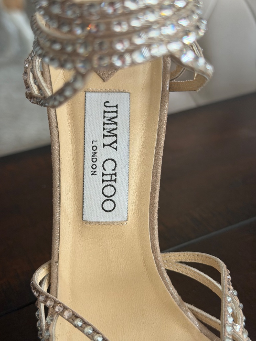 Jimmy Choo Diva Crystal Cage Sandals Sand Suede Heels Size 39 8.5 - Picture 2 of 11
